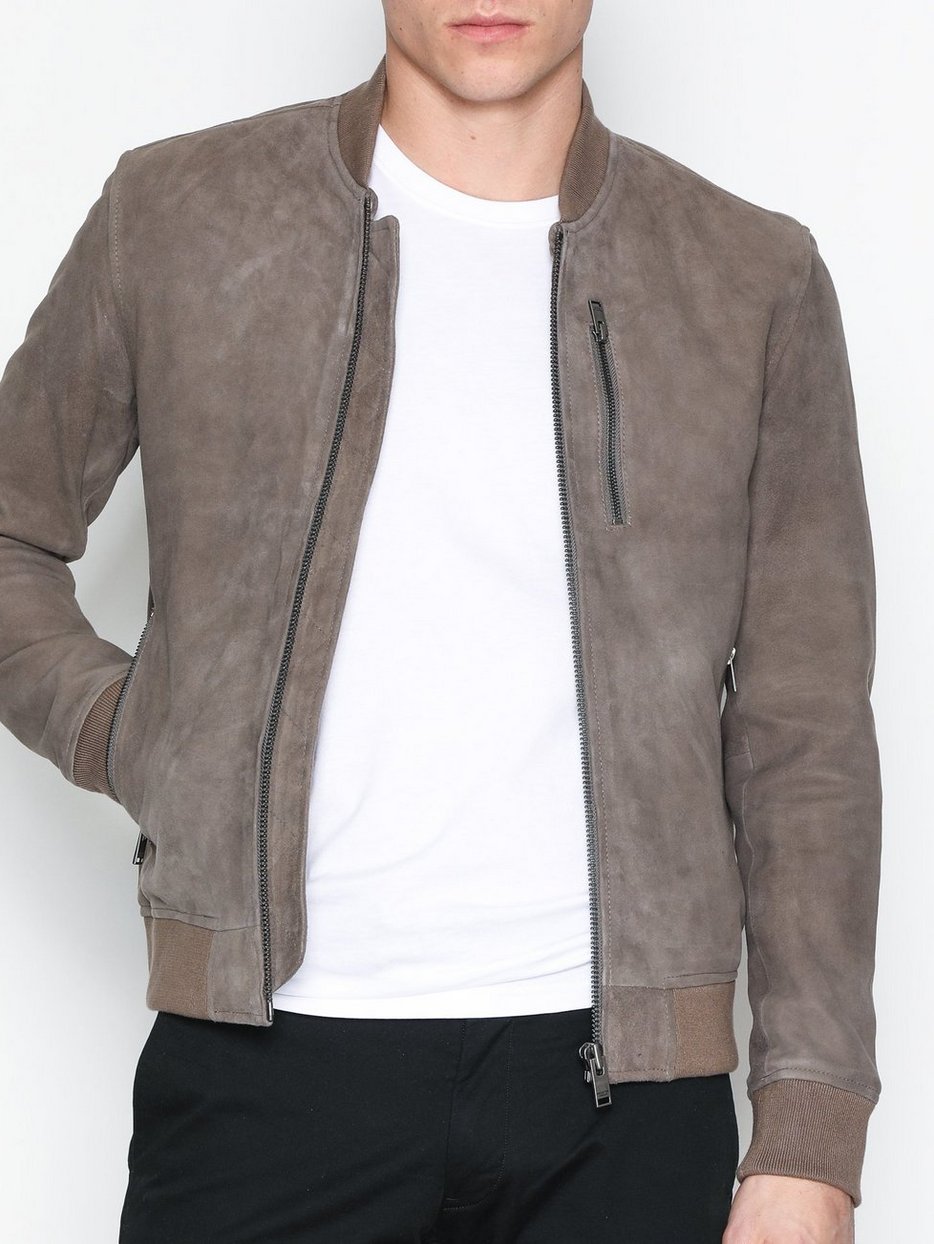 Shntrunk Suede Bomber - Selected Homme - Grey - Jackets - Clothing ...