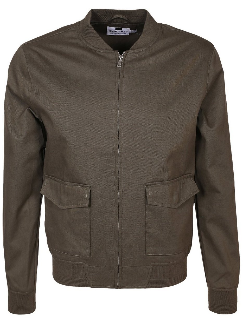 Khaki Cotton Bomber Jacket - Topman - Khaki - Jackets - Clothing - Men