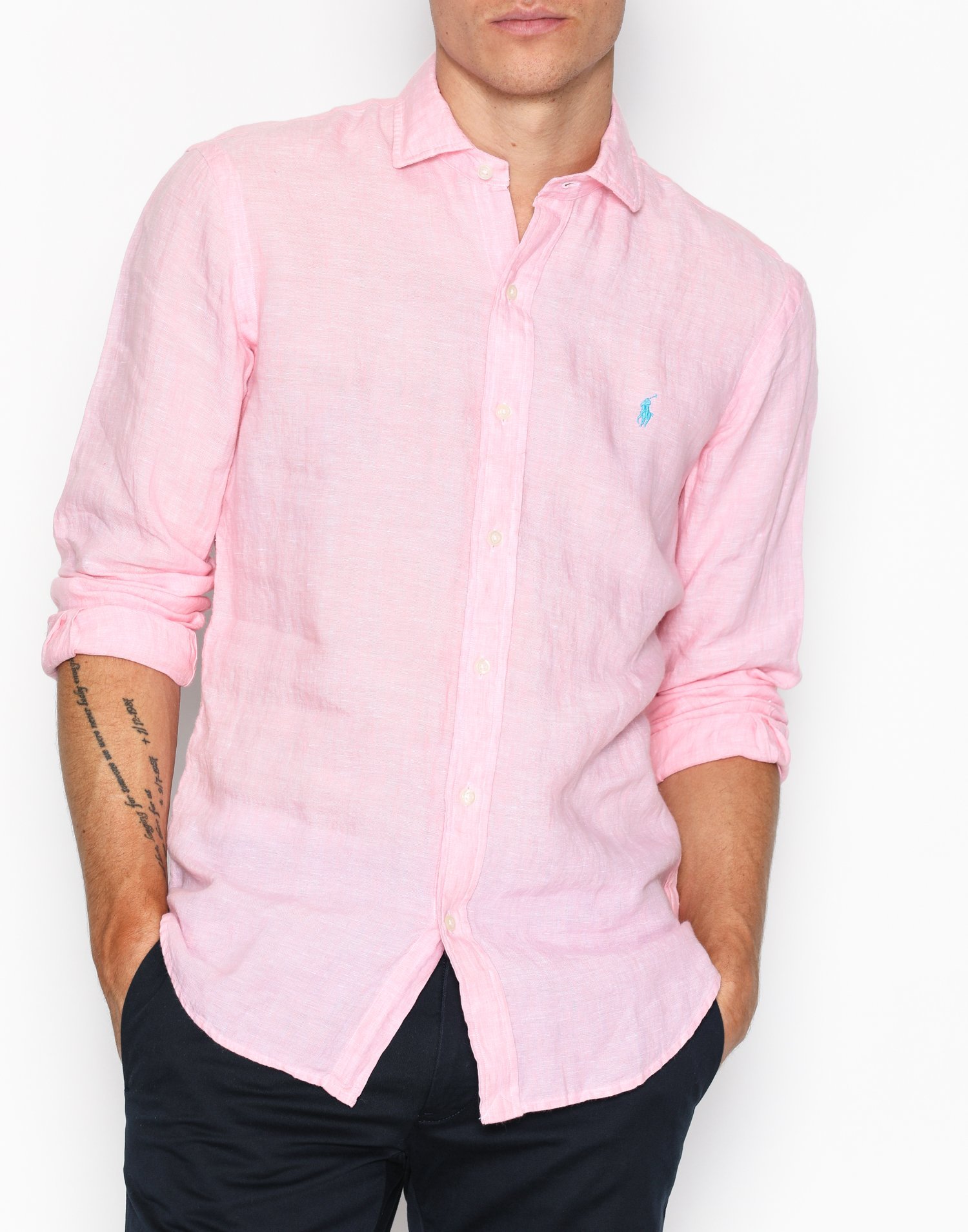 ralph lauren pink linen shirt